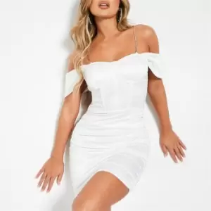 Image of I Saw It First Satin Diamante Strap Corset Ruched Mini Dress - White