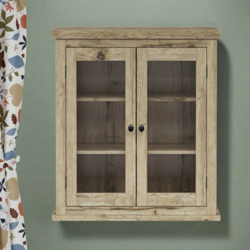 Image of Teamson Home 25" Donovan Wall Cabinet With 2 Doors And 3 Open Shelves Light Oak, Brown ELG-911LO