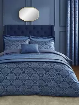 Image of Catherine Lansfield Art Deco Pearl Duvet Set In Navy - Db