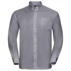 Image of Russell Collection Mens Long Sleeve Easy Care Oxford Shirt (15inch) (Silver Grey)