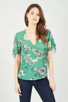 Image of Sage Green Floral Blossom Print Wrap Top