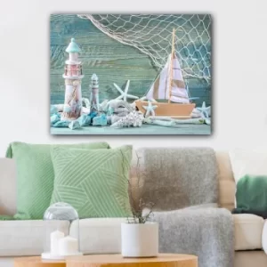 Image of 1109602319_70100 Multicolor Decorative Canvas Painting Coastal Teal