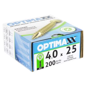 Image of Optimaxx Pz Countersunk Zinc & Yellow Passivated Double Reinforced Woodscrew - 4 X 25mm Pack Of 200