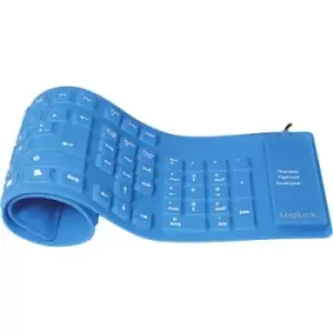 LogiLink ID0035A USB Keyboard German, QWERTZ, Windows Blue Foldable, Splashproof, Dustproof