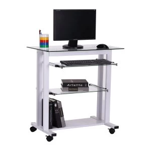 image of HOMCOM Workstation W/ Wheels-White, Transparent Glass