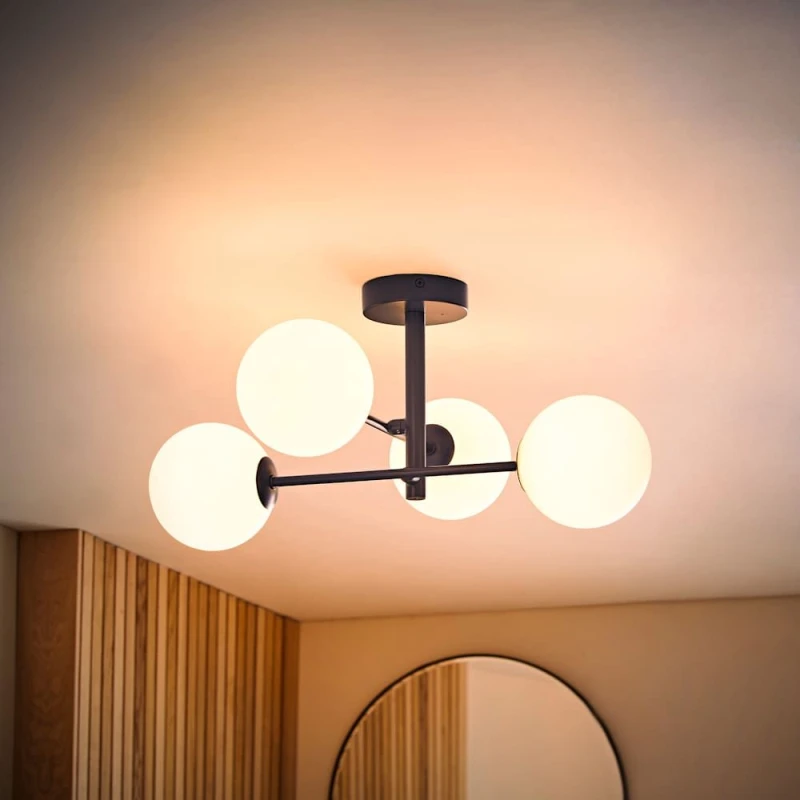 Image of ValueLights ValueLights Darla 4 Way Frosted Globe IP44 Rated Bathroom Ceiling Light with Bulbs in Mid Navy Mid Navy One Size Unisex 5059406070334