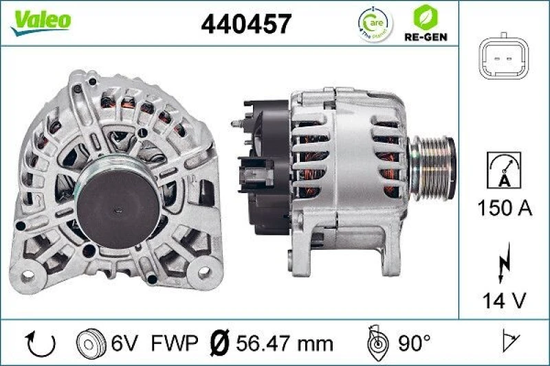 Image of VALEO 440457 Generator Alternator Charging Current: 150A, Voltage: 14V, REMANUFACTURED PREMIUM Alternator (4)