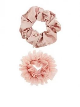 image of Monsoon Girls Pretty Pearl And Glitter Scrunchie Set - Pink