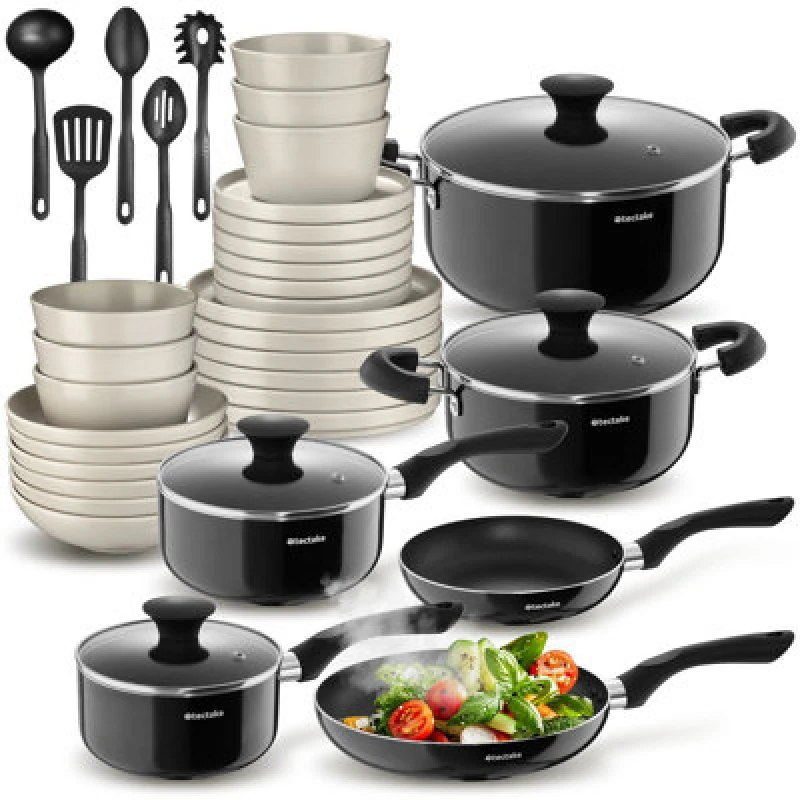 Image of tectake 39 PC Kitchen & Dinnerware Sets Una & Varese - Black/Taupe Multicolor Unisex