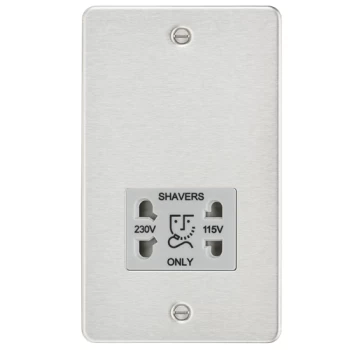 Image of KnightsBridge Flat plate 115/230V dual voltage shaver socket - brushed chrome with grey insert