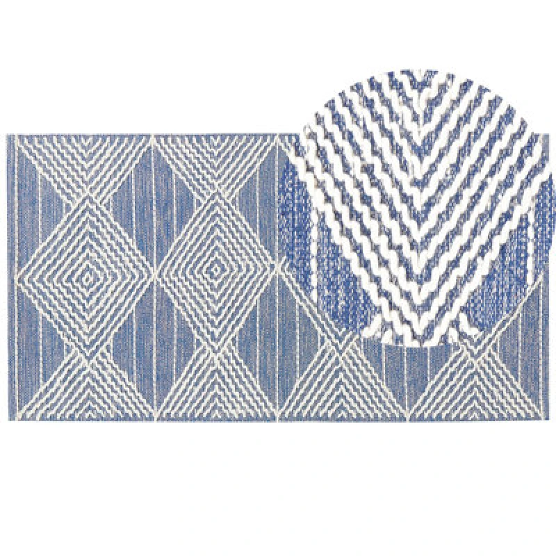 Image of Beliani Rug Datca Blue 80 X 150 Cm Wool