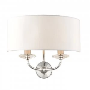 Image of 2 Light Indoor Candle Wall Light Nickel Plate, White Faux Silk, E14