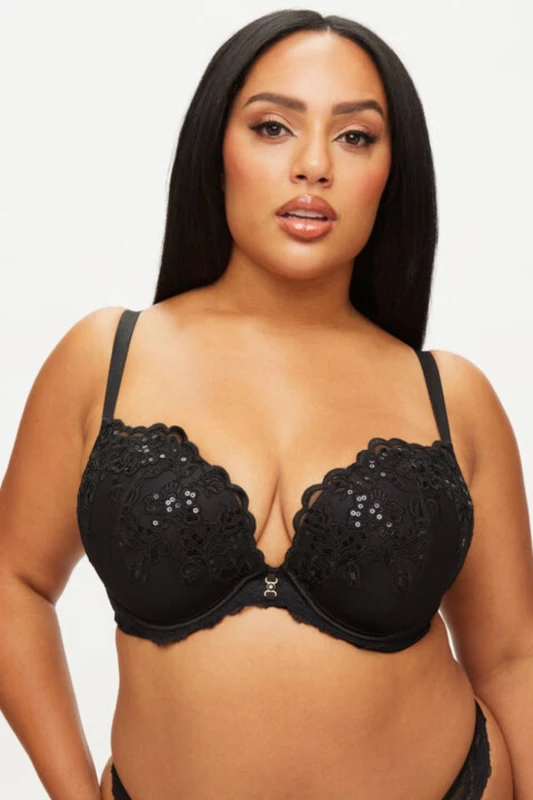 Image of Ann Summers Womens The Icon Fuller Bust DD+ Padded Plunge Black Size: 34FF Black Female 34FF