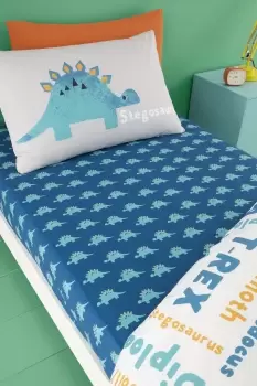 image of 'D Is For Dino' 100% Cotton Kids Fitted Bed Sheets (Twin Pack)