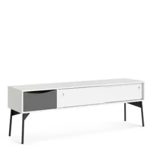 image of Fur TV Unit 2 Sliding Doors + 1 Drawer In Grey And White