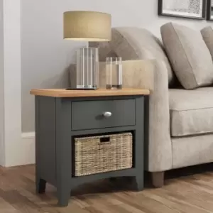 Image of Grasmere Two Tone Oak & Grey 2 Drawer Hallway/Bathroom Storage Unit With Wicker Baskets