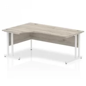 image of Impulse 1800mm Left Crescent Desk Grey Oak Top White Cantilever Leg I0