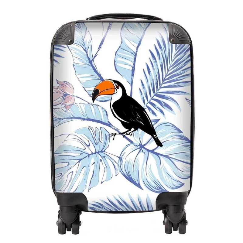 Image of Warren Reed - Designer Tropical Toucan Suitcase in Blue Size: Large Blue Unisex Large