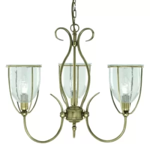 image of Silhouette 3 Light Multi Arm Ceiling Pendant Antique Brass with Seeded Glass Shades, E14