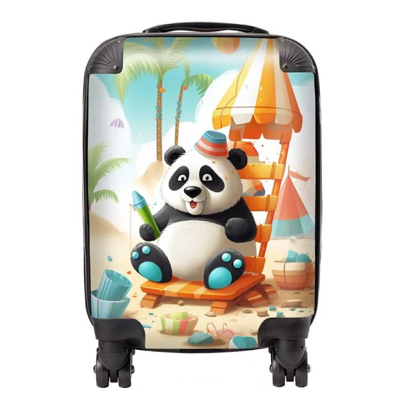 Image of Warren Reed - Designer Panda On A Beach Holiday Suitcase in Yellow Size: Large Yellow Unisex Large