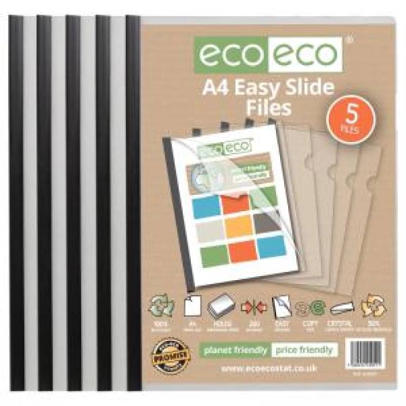 Image of Eco Eco A4 50% Recycled Easy Slide Files Black (5 Pack) eco051-S
