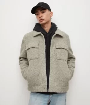 Image of AllSaints Mens Asama Sherpa Jacket, Grey, Size: M