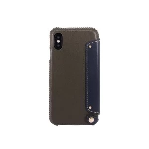 Image of OBX Leather Folio Case with Card Slot for iPhone X 77-58619 - Dark Green/Navy