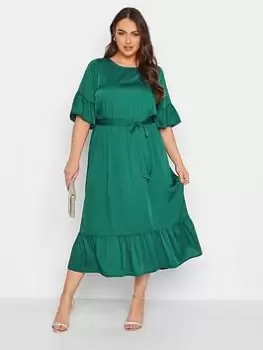 Image of Yours Satin Smock Dress, Green, Size 16, Women