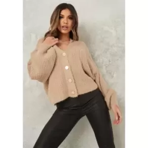 image of Missguided Fluffy Texture Cardigan - Neutral