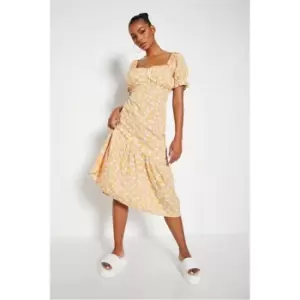 Image of I Saw It First Ruched Bust Frill Hem Midi Dress - Orange