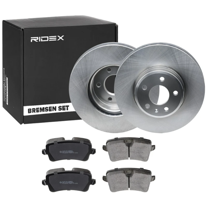 Image of RIDEX 3405B1463 Brake disc and pads set Rear Axle, Brake Disc Type: internally vented, excl. wear warning contact Brake Set,disc brakes (3405)