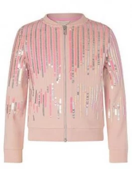 image of Monsoon Girls Sequin Bomber Jacket - Pale Pink