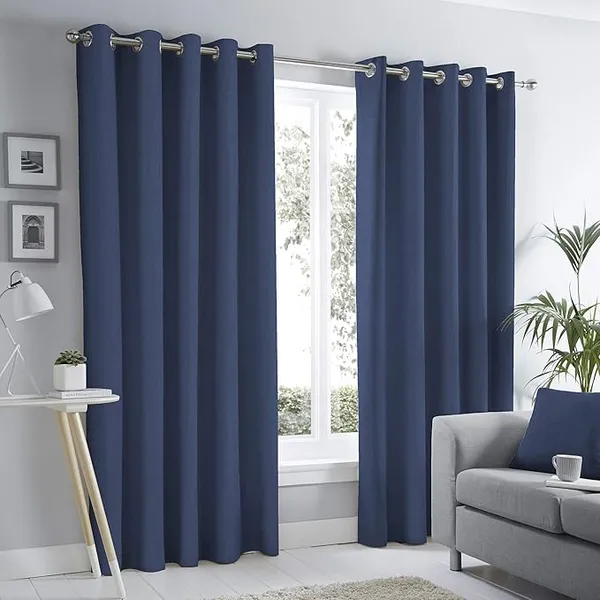 Fusion Sorbonne 100% Cotton Eyelet Lined Curtains, Navy, 46 x 72" - Fusion SNENN46726LUU