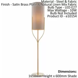 Image of Loops - Floor Lamp Light Satin Brass & Natural Linen Mix Fabric 10W LED E27