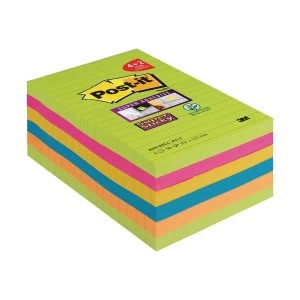 Image of Post it Super Sticky Notes XXL Rainbow 101 x 152mm 90 Sheets Pack of