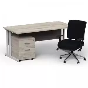 Image of Impulse 1600800 Silver Cant Desk Grey Oak 2 Dr Mobile Ped & Chiro