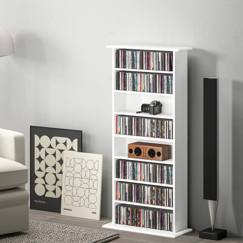 Image of HOMCOM CD Storage Unit DVD Tower Bluray Storage Shelf for Living Room White 836-603V00WT