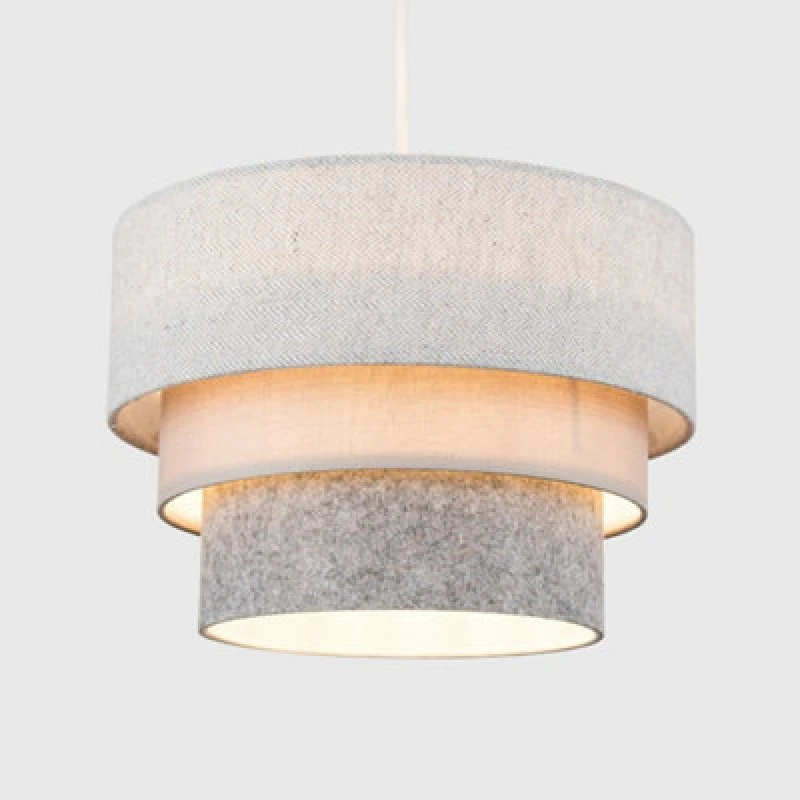 Image of ValueLights ValueLights Aztec Three Tier Herringbone & Felt Ceiling Lamp Shade with Bulb in Grey Grey One Size Unisex 5055759998806