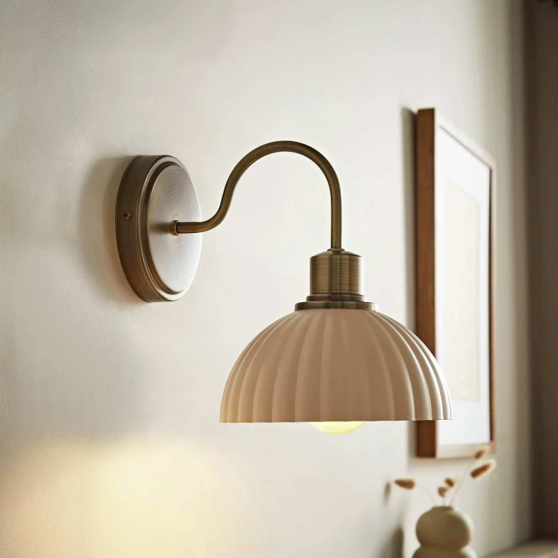 Image of Valuelights Bourton Brushed Gold Wall Light With Ribbed Dome Shade