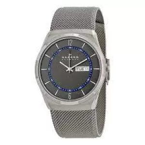 image of Skagen Mens Melbye Titanium And Steel Mesh Day-Date Watch - Charcoal