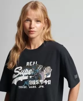 Image of Superdry Womens Vintage Logo Narrative T-Shirt Navy / Eclipse Navy - Size: 8