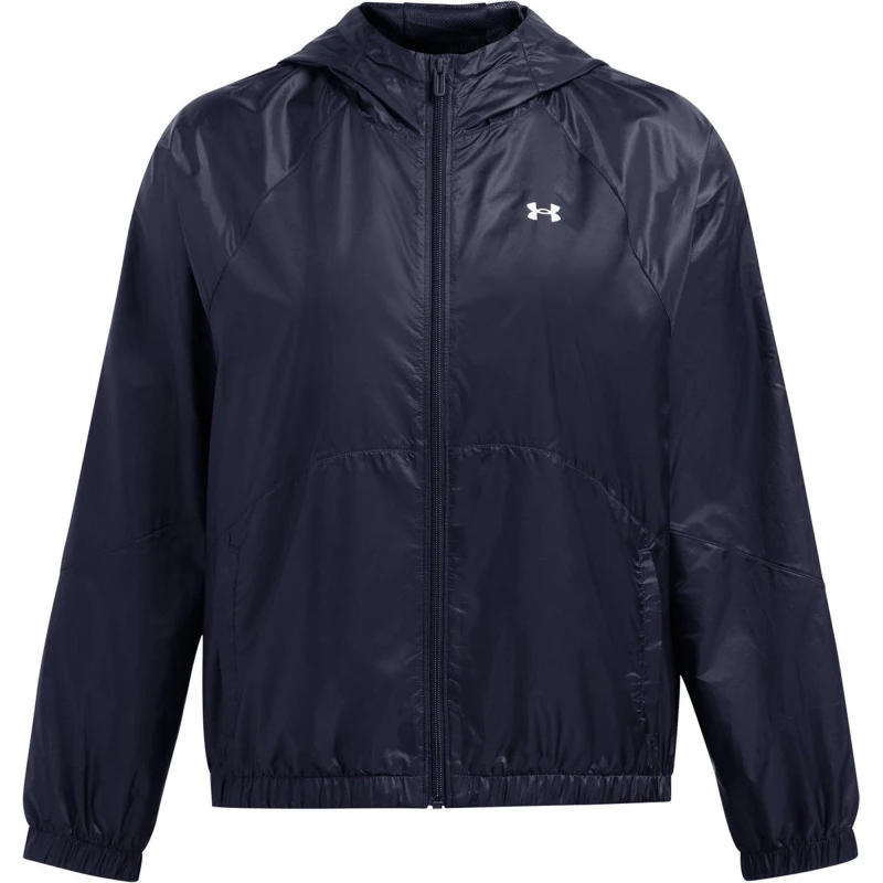 Image of Under Armour Womens Rival Sport Water Resistant Wind Resistant Long Sleeve Hooded Oversized Fit Windbreaker Blue female 10 (S)