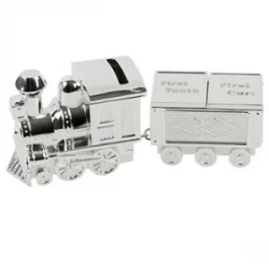 image of Bambino Silver Plated Train Money Box & Tooth/Curl Carriage