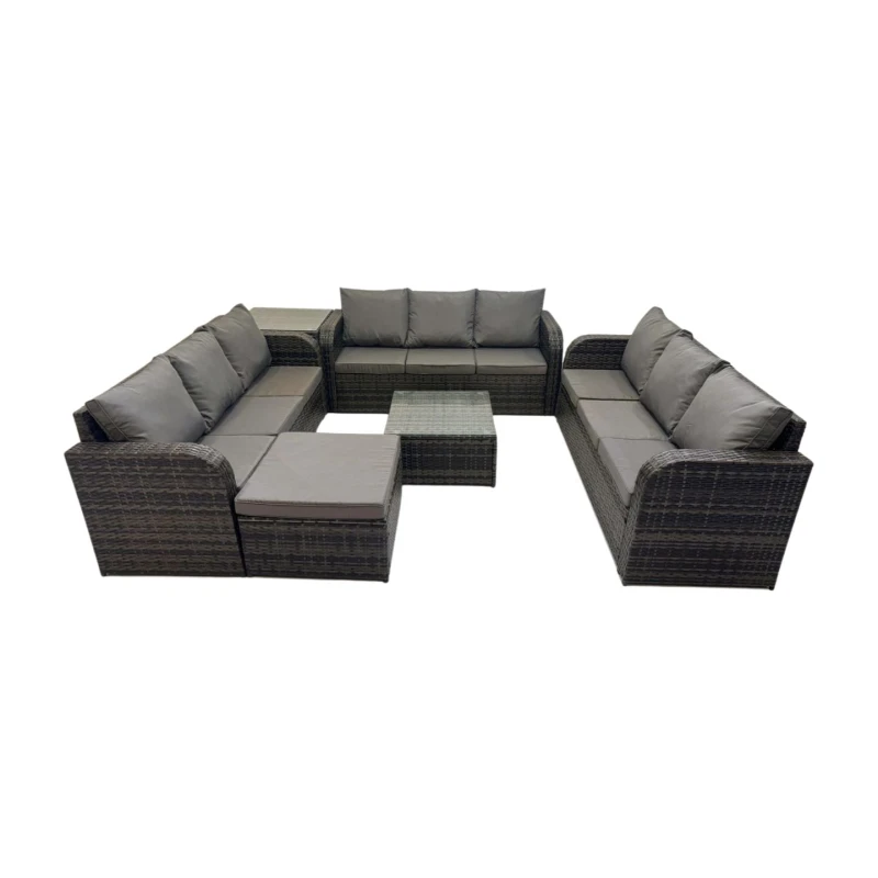 Image of Fimous Rattan Garden Outdoor Furniture Set with Big Stool Side Table in Dark Grey Dark Grey Unisex