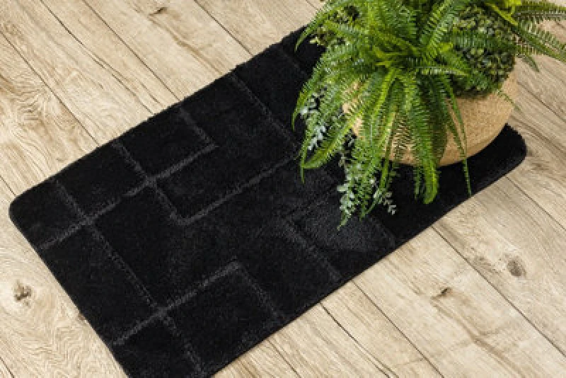 Image of RugsX Bathroom Rug Supreme Lines, Non-Slip, Soft - Black 50X80 Cm