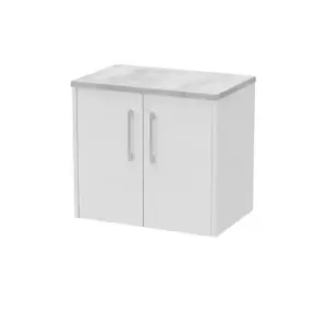 Hudson Reed Juno 600mm Wall Hung 2 Door Vanity & Bellato Grey Laminate Top - White Ash