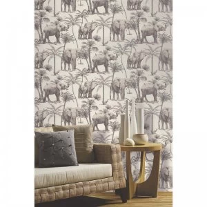 Image of Elephant Grove Charcoal Wallpaper