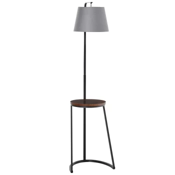 Image of HOMCOM 165cm Unique Floor Lamp & Middle Wood Shelf Industrial Style Steel Frame Curved Base Home Office Lighting Storage Brown&Black AOSOM UK
