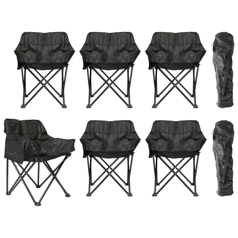Image of Harbour Housewares 6x Premium Folding Camping Chairs with Pockets & Carry Bag in Black Unisex