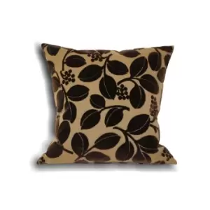 image of Cherries Faux Velvet Applique Cushion Cover, Chocolate, 45 x 45cm - Paoletti